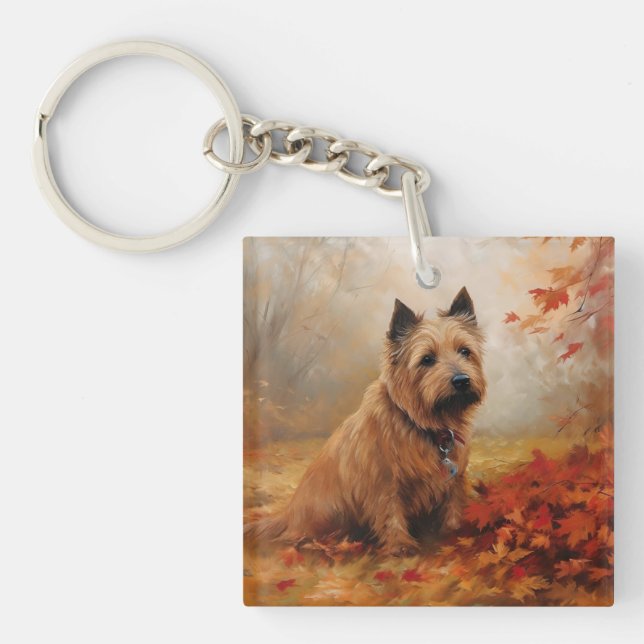 Australian Terrier in Autumn Leaves Fall Inspire Keychain (Front)