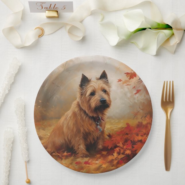 Australian Terrier in Autumn Leaves Fall Inspire Paper Plates (Wedding)