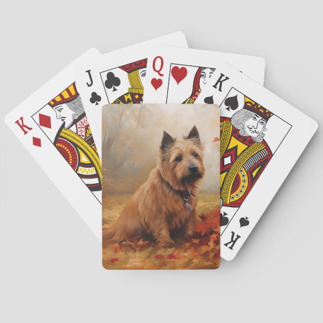 Australian Terrier in Autumn Leaves Fall Inspire Poker Cards (Back)