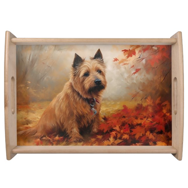 Australian Terrier in Autumn Leaves Fall Inspire Serving Tray (Front)