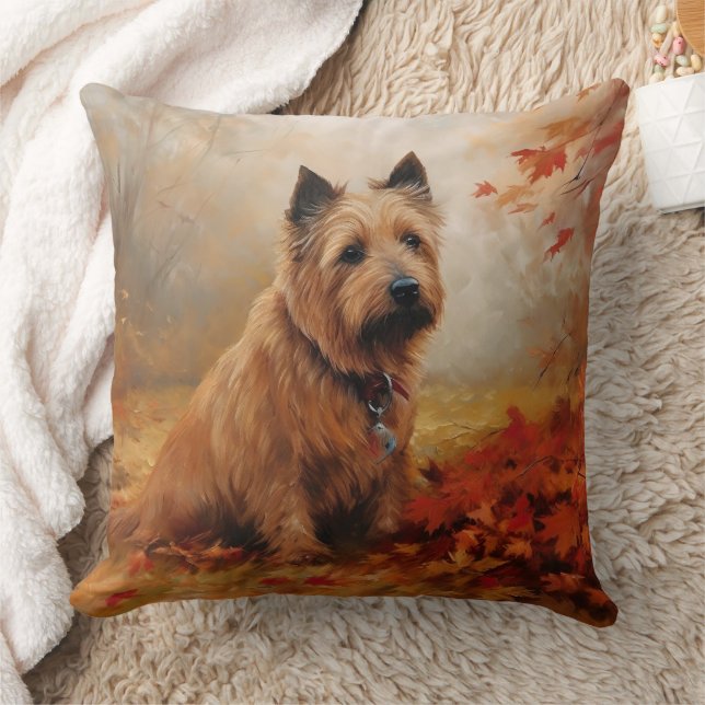Australian Terrier in Autumn Leaves Fall Inspire Throw Pillow (Blanket)