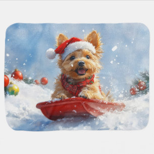 Australian Terrier in Sledge Let it Snow Christmas Baby Blanket