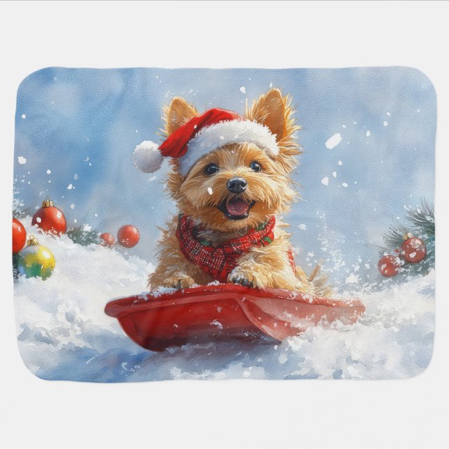 Australian Terrier in Sledge Let it Snow Christmas Baby Blanket (Horizontal)