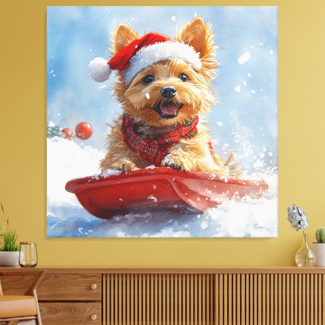 Australian Terrier in Sledge Let it Snow Christmas Canvas Print (Insitu(LivingRoom))