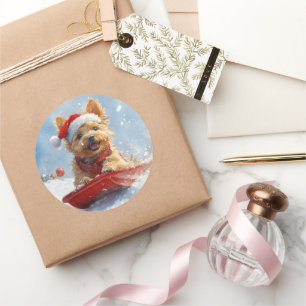 Australian Terrier in Sledge Let it Snow Christmas Classic Round Sticker