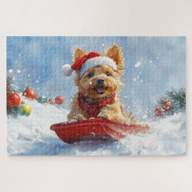 Australian Terrier in Sledge Let it Snow Christmas Jigsaw Puzzle (Horizontal)