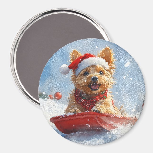 Australian Terrier in Sledge Let it Snow Christmas Magnet (Front/Back)