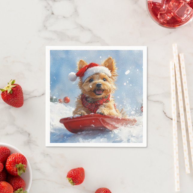 Australian Terrier in Sledge Let it Snow Christmas Napkins (Insitu)