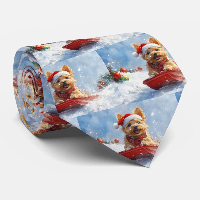 Australian Terrier in Sledge Let it Snow Christmas Neck Tie (Rolled)