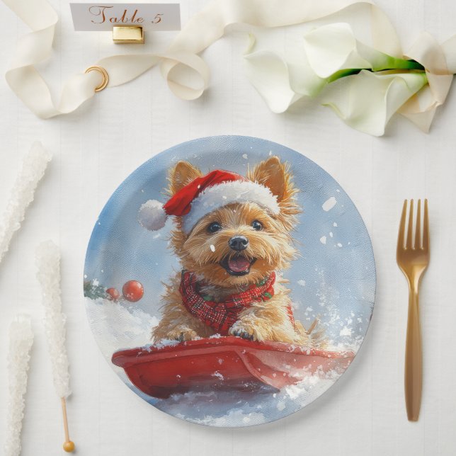 Australian Terrier in Sledge Let it Snow Christmas Paper Plates (Wedding)