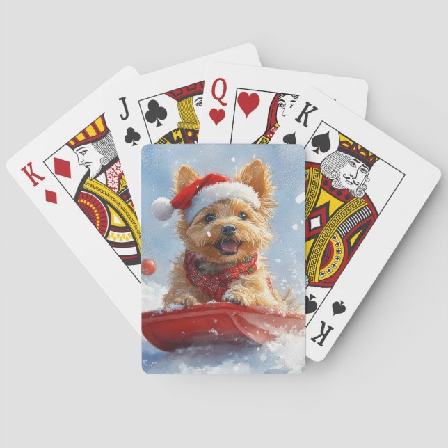 Australian Terrier in Sledge Let it Snow Christmas Poker Cards (Back)