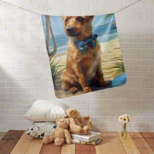 Australian Terrier On Beach dog lover summer gift Baby Blanket