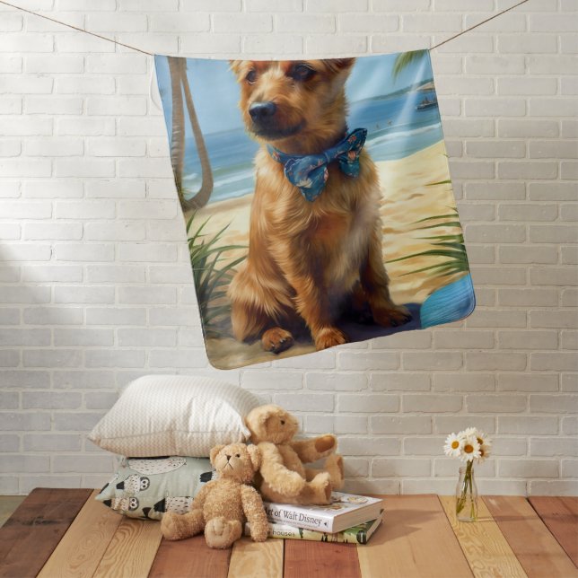 Australian Terrier On Beach dog lover summer gift Baby Blanket (In Situ)