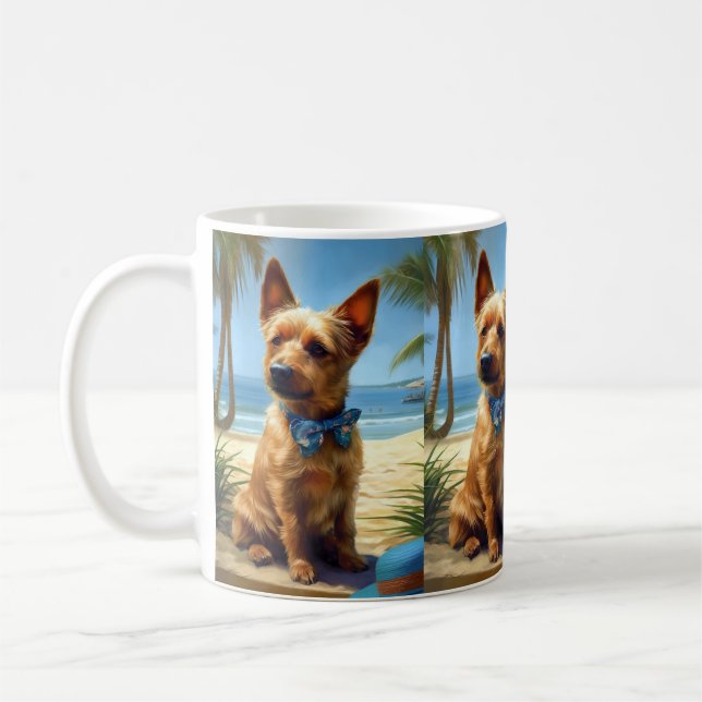 Australian Terrier On Beach dog lover summer gift Coffee Mug (Left)