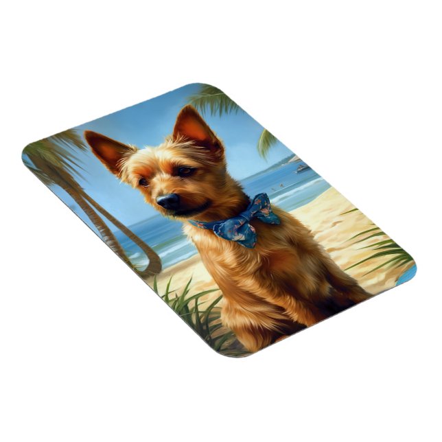 Australian Terrier On Beach dog lover summer gift Magnet (Right Side)