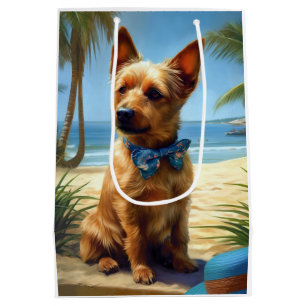 Australian Terrier On Beach dog lover summer gift Medium Gift Bag