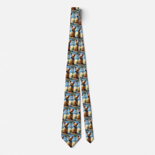 Australian Terrier On Beach dog lover summer gift Neck Tie