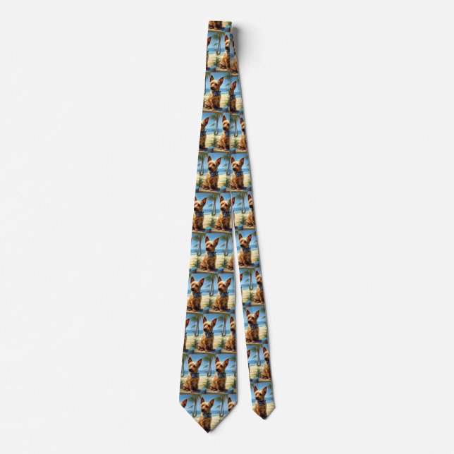 Australian Terrier On Beach dog lover summer gift Neck Tie (Front)