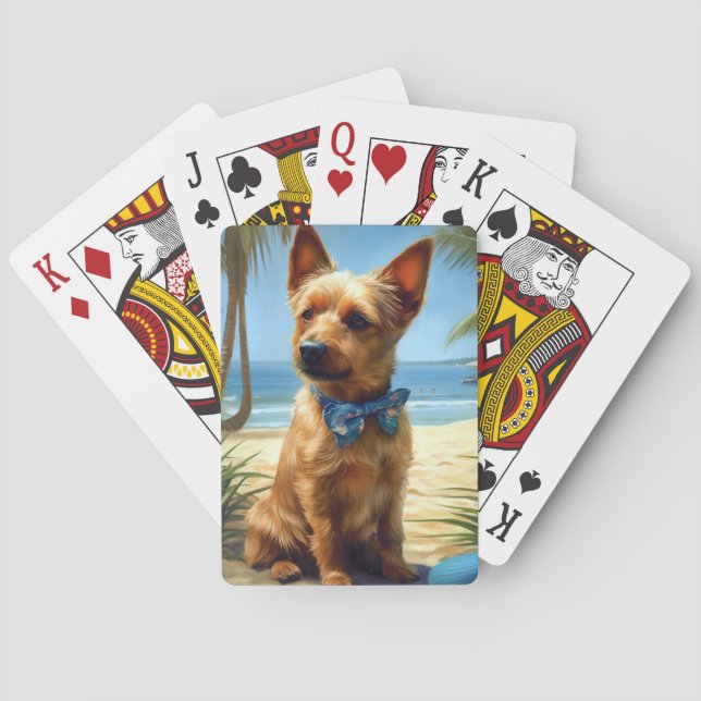 Australian Terrier On Beach dog lover summer gift Poker Cards (Back)