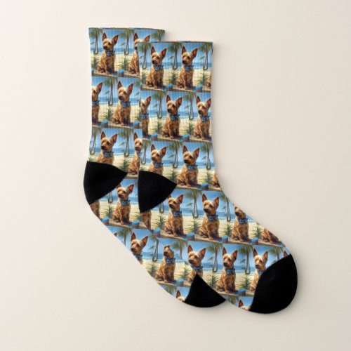 Australian Terrier On Beach dog lover summer gift Socks