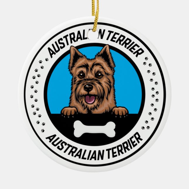 Australian Terrier Peeking Illustration Badge Ceramic Ornament (Front)