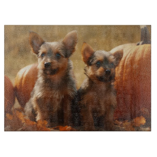 Australian Terrier Puppy Autumn Delight Pumpkin Cutting Board (Front)