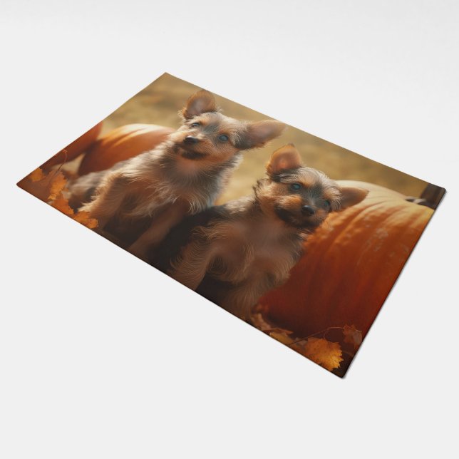 Australian Terrier Puppy Autumn Delight Pumpkin Doormat (Angled)