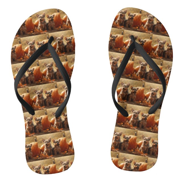 Australian Terrier Puppy Autumn Delight Pumpkin Flip Flops (Footbed)