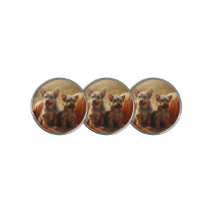 Australian Terrier Puppy Autumn Delight Pumpkin Golf Ball Marker