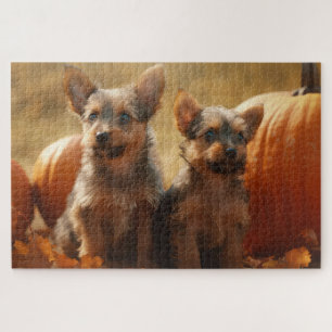 Australian Terrier Puppy Autumn Delight Pumpkin Jigsaw Puzzle