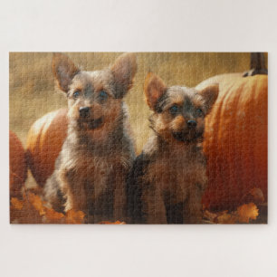 Australian Terrier Puppy Autumn Delight Pumpkin Jigsaw Puzzle