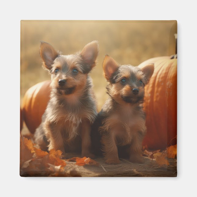 Australian Terrier Puppy Autumn Delight Pumpkin Magnet (Front)