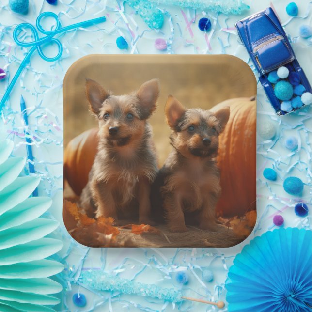 Australian Terrier Puppy Autumn Delight Pumpkin Paper Plates (Party)