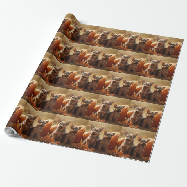 Australian Terrier Puppy Autumn Delight Pumpkin Wrapping Paper (Unrolled)