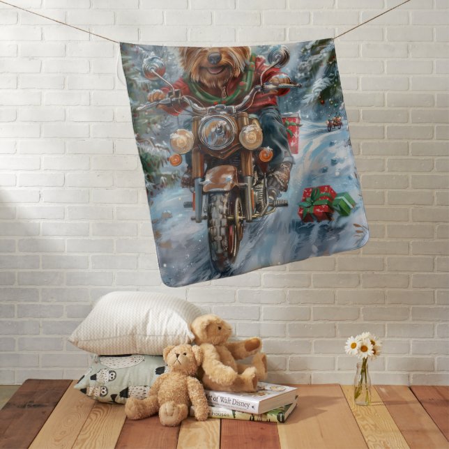 Australian Terrier Riding Motorcycle Christmas Baby Blanket (In Situ)