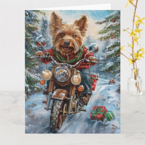 Australian Terrier Riding Motorcycle Christmas Card