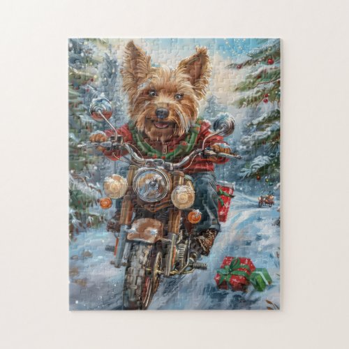 Australian Terrier Riding Motorcycle Christmas Jigsaw Puzzle
