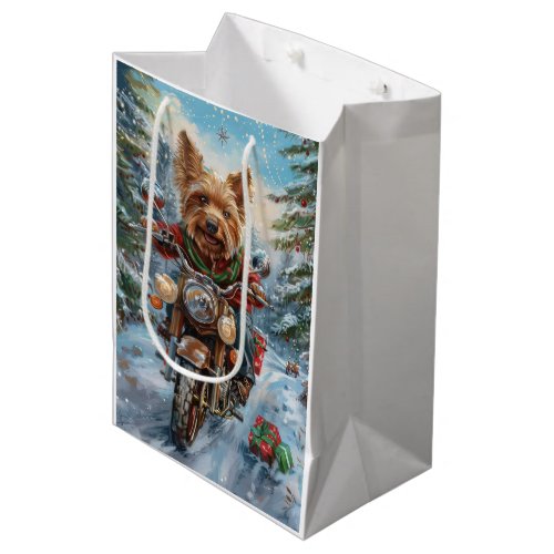 Australian Terrier Riding Motorcycle Christmas Medium Gift Bag