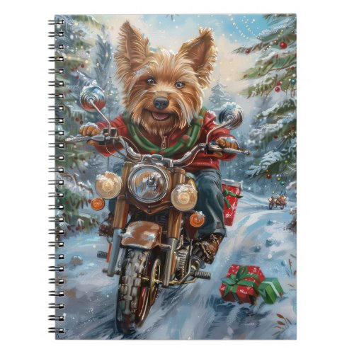 Australian Terrier Riding Motorcycle Christmas Notebook