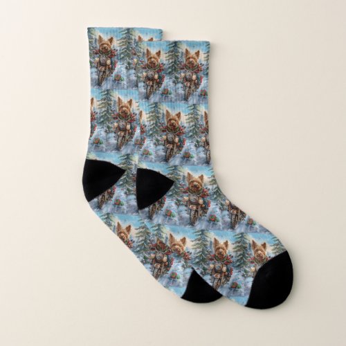 Australian Terrier Riding Motorcycle Christmas Socks