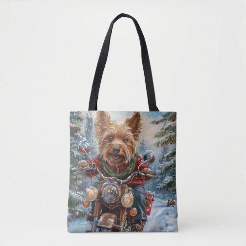 Australian Terrier Riding Motorcycle Christmas Tote Bag