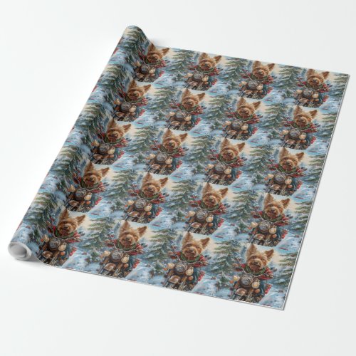 Australian Terrier Riding Motorcycle Christmas Wrapping Paper