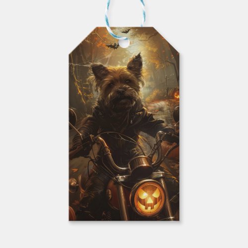 Australian Terrier Riding Motorcycle Halloween  Gift Tags
