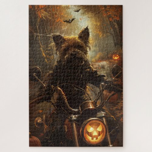 Australian Terrier Riding Motorcycle Halloween  Jigsaw Puzzle