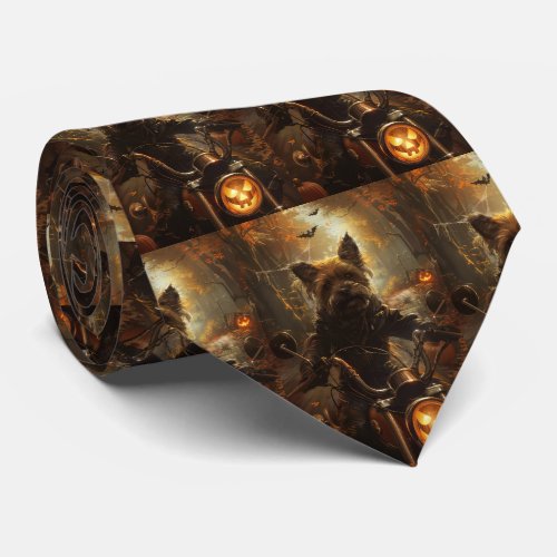 Australian Terrier Riding Motorcycle Halloween  Neck Tie