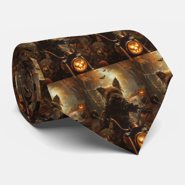 Australian Terrier Riding Motorcycle Halloween  Neck Tie (Rolled)