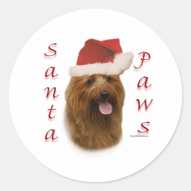 Australian Terrier Santa Paws Classic Round Sticker (Front)