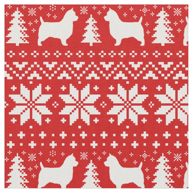 Australian Terrier Silhouettes Christmas Holiday Fabric (Close Up)