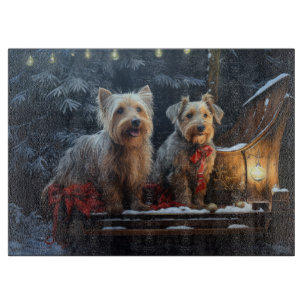 Australian Terrier Snowy Sleigh Christmas Decor Cutting Board