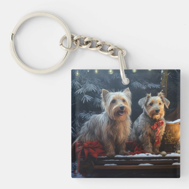 Australian Terrier Snowy Sleigh Christmas Decor  Keychain (Front)